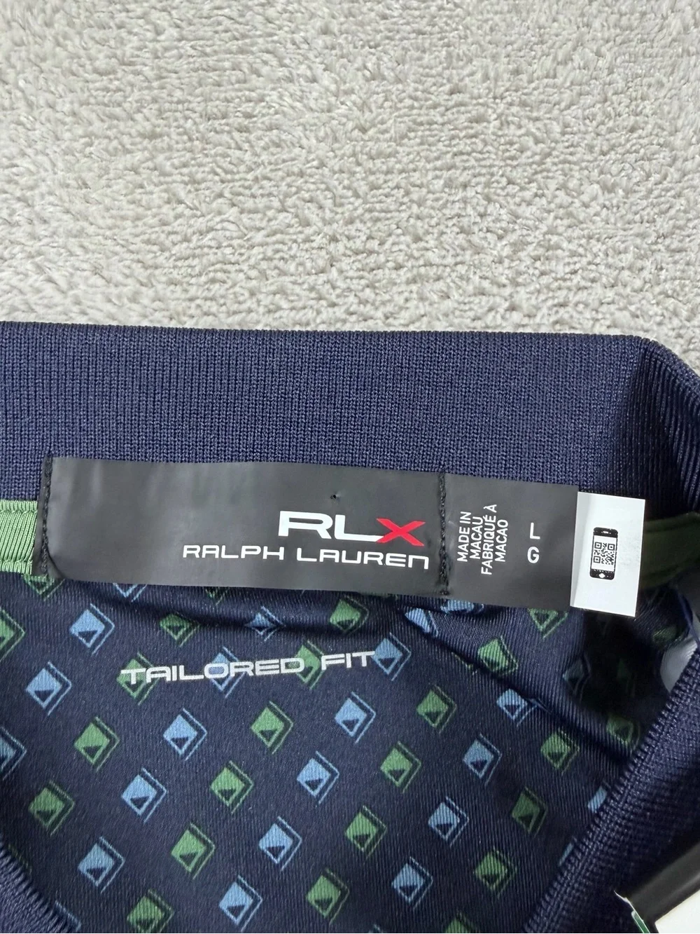 RLX Ralph Lauren Womens Geometric Golf Polo Shirt L Navy Tailored Fit